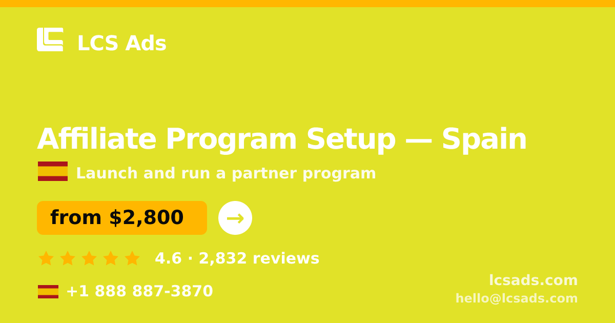 Affiliate Program Setup in Spain — from $2,800, rated 4.6/5 by 2832 clients. LCS Ads.