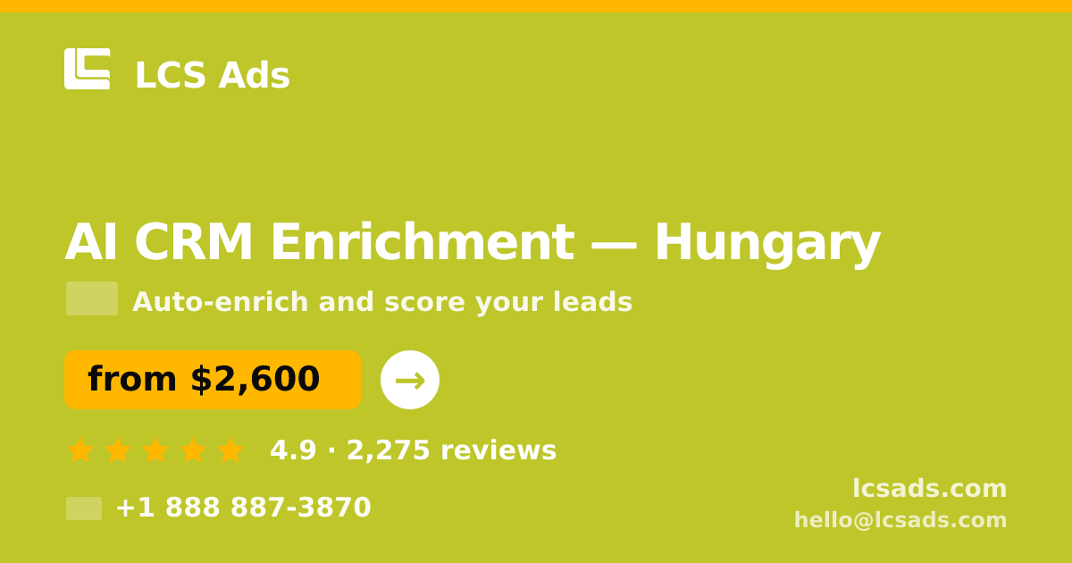 AI CRM Enrichment in Hungary — from $2,600/mo, rated 4.9/5 by 2275 clients. LCS Ads.