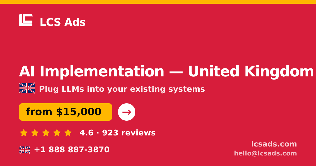 AI Implementation in Leeds — from $13,500, rated 4.8/5 by 1434 clients. LCS Ads.