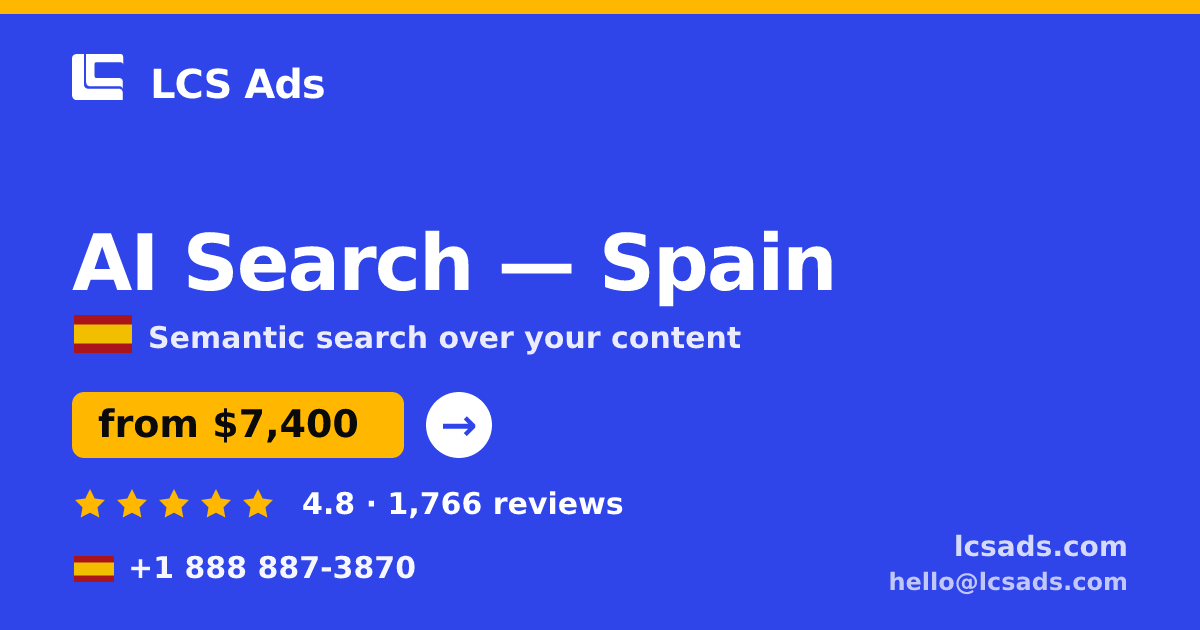 AI Search in Spain — from $7,400, rated 4.8/5 by 1766 clients. LCS Ads.