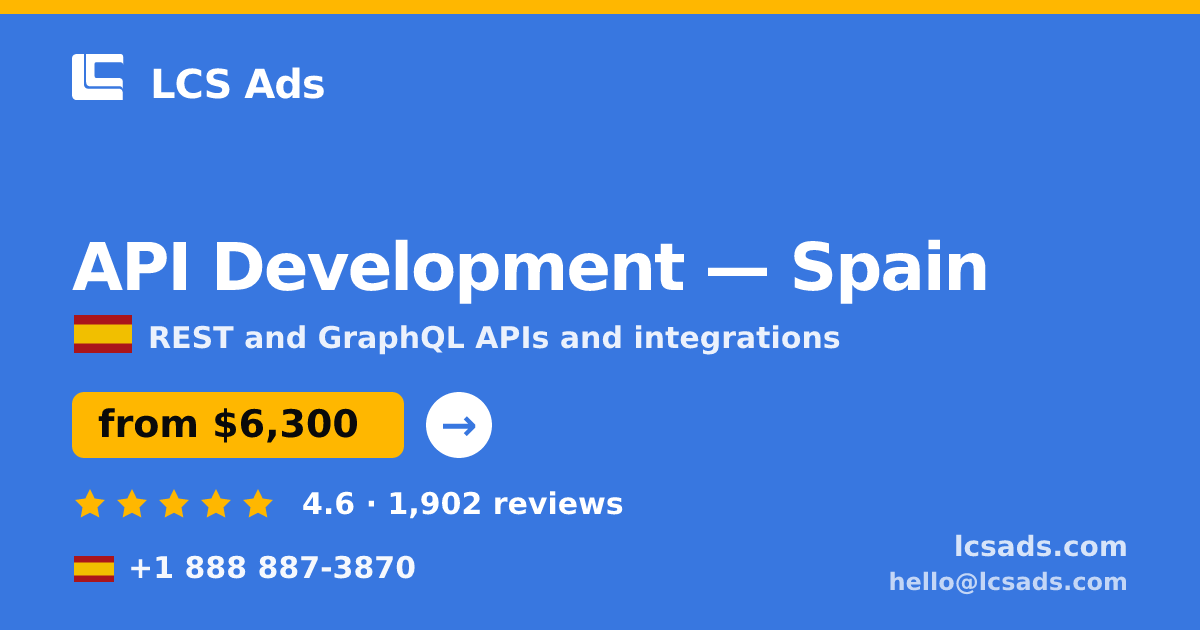 API Development in Spain — from $6,300, rated 4.6/5 by 1902 clients. LCS Ads.