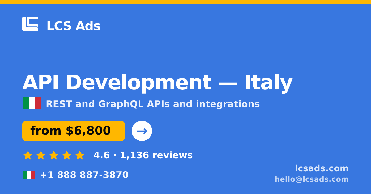 API Development in Italy — from $6,800, rated 4.6/5 by 1136 clients. LCS Ads.