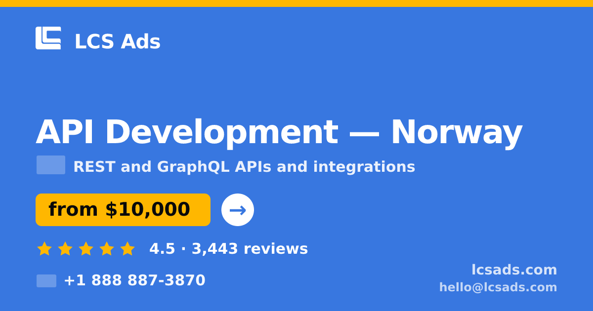API Development in Norway — from $10,000, rated 4.5/5 by 3443 clients. LCS Ads.