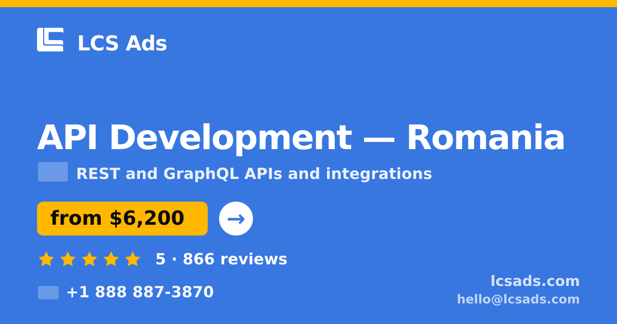 API Development in Romania — from $6,200, rated 5/5 by 866 clients. LCS Ads.