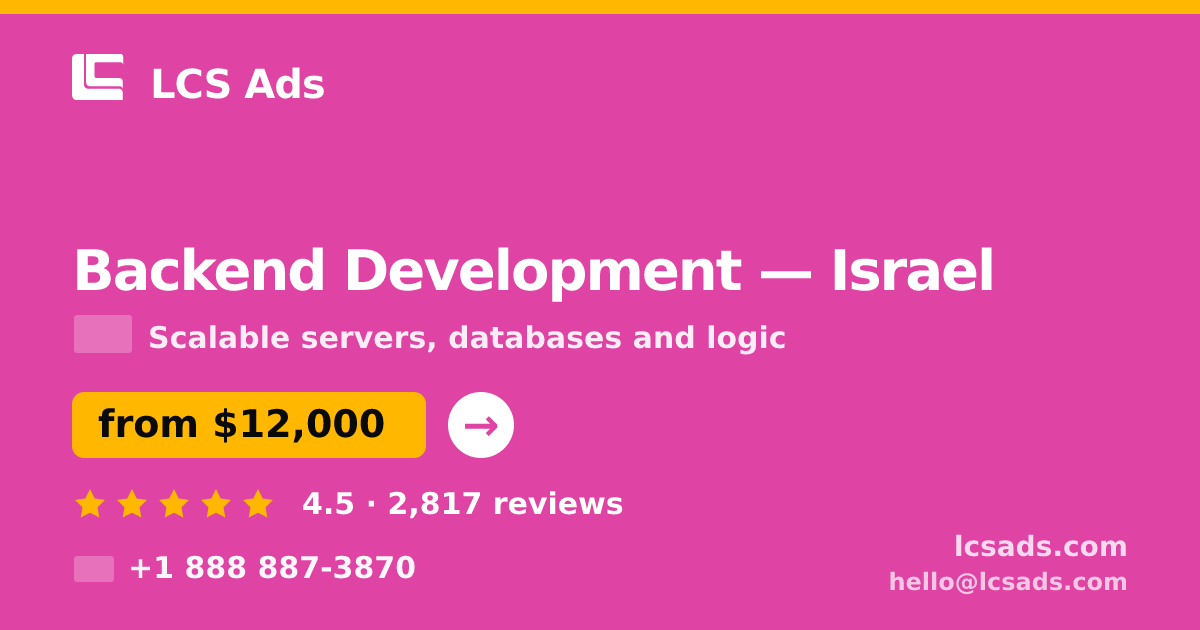 Backend Development in Israel — from $12,000, rated 4.5/5 by 2817 clients. LCS Ads.