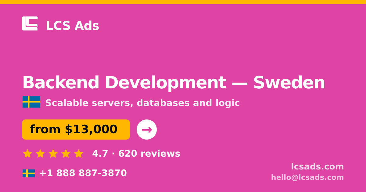 Backend Development in Malmö — from $12,500, rated 4.9/5 by 2251 clients. LCS Ads.