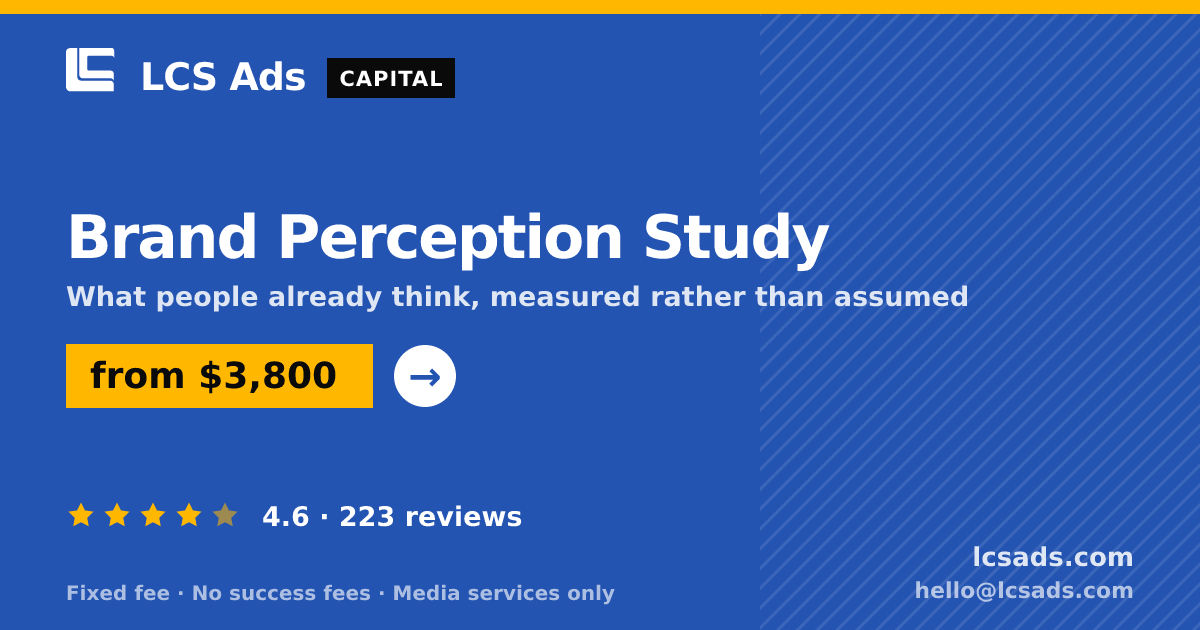 Brand Perception Study — from $3,800, rated 4.6/5 across 223 reviews. LCS Ads.