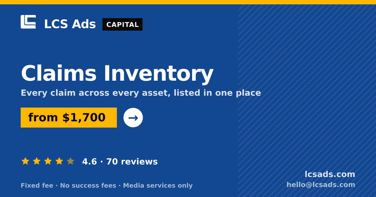 Claims Inventory — from $1,700, rated 4.6/5 across 70 reviews. LCS Ads.