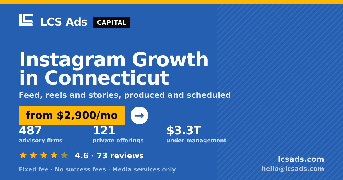 Instagram Growth in Connecticut — from $2,900/mo, rated 4.6/5 across 73 reviews. LCS Ads.