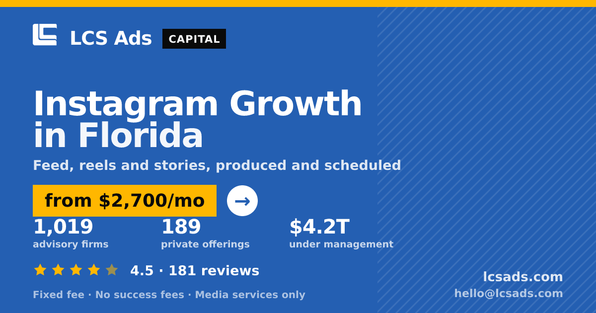 Instagram Growth in Florida — from $2,700/mo, rated 4.5/5 across 181 reviews. LCS Ads.