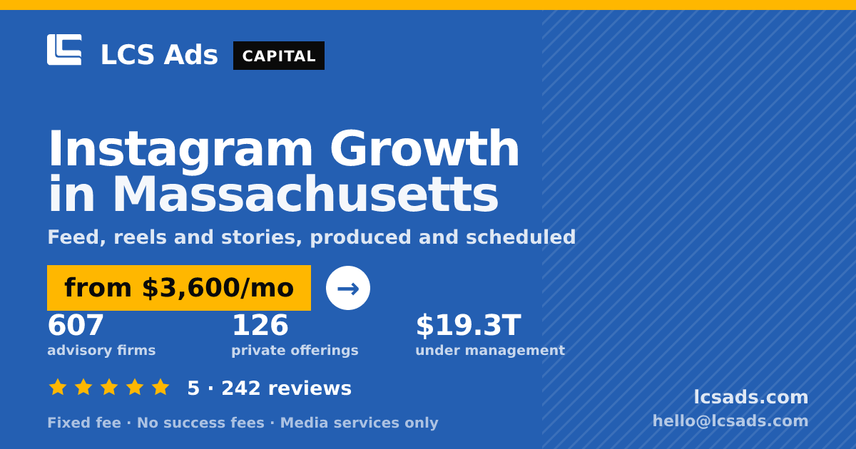Instagram Growth in Massachusetts — from $3,600/mo, rated 5/5 across 242 reviews. LCS Ads.