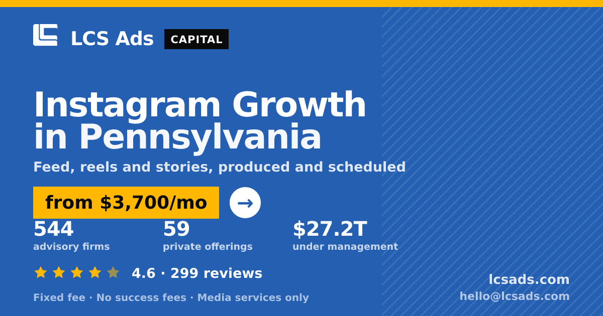 Instagram Growth in Pennsylvania — from $3,700/mo, rated 4.6/5 across 299 reviews. LCS Ads.