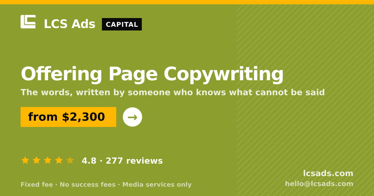 Offering Page Copywriting — from $2,300, rated 4.8/5 across 277 reviews. LCS Ads.