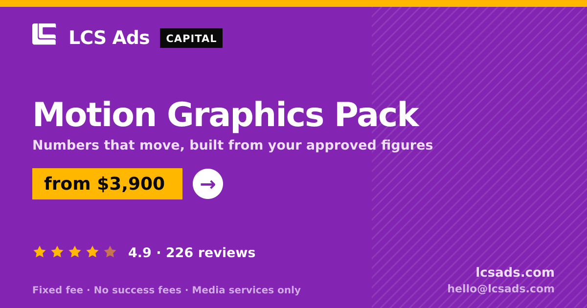 Motion Graphics Pack — from $3,900, rated 4.9/5 across 226 reviews. LCS Ads.
