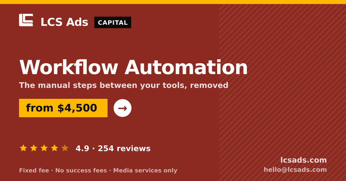 Workflow Automation — from $4,500, rated 4.9/5 across 254 reviews. LCS Ads.