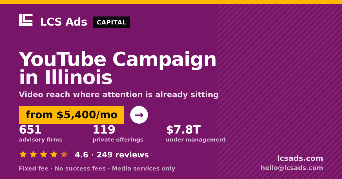 YouTube Campaign in Illinois — from $5,400/mo, rated 4.6/5 across 249 reviews. LCS Ads.