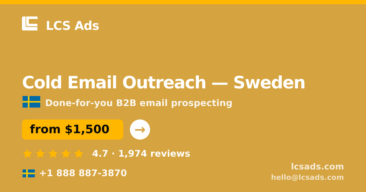 Cold Email Outreach in Gothenburg — from $1,700/mo, rated 4.9/5 by 921 clients. LCS Ads.