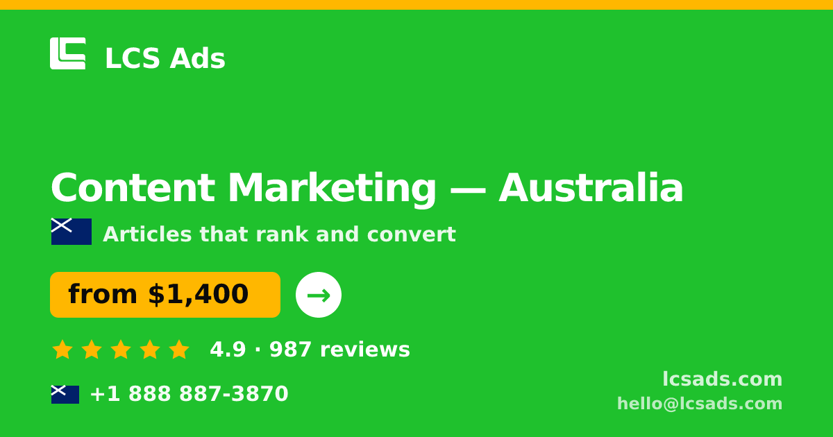 Content Marketing in Australia — from $1,400/mo, rated 4.9/5 by 987 clients. LCS Ads.