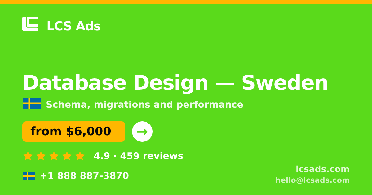 Database Design in Gothenburg — from $7,900, rated 5/5 by 2286 clients. LCS Ads.
