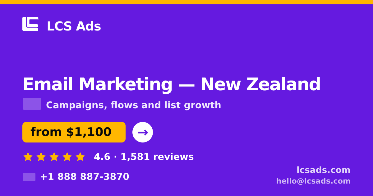 Email Marketing in New Zealand — from $1,100/mo, rated 4.6/5 by 1581 clients. LCS Ads.