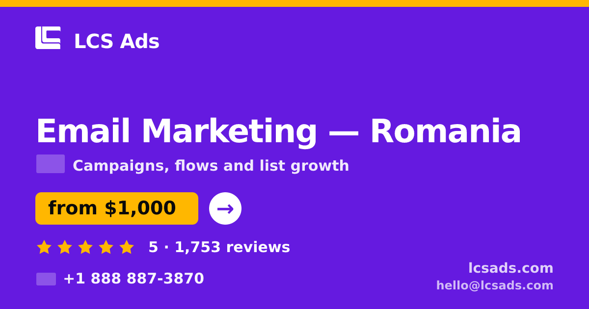 Email Marketing in Romania — from $1,000/mo, rated 5/5 by 1753 clients. LCS Ads.