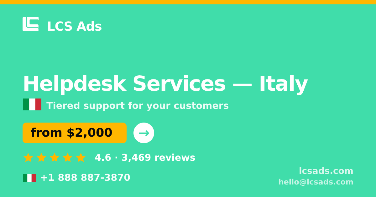 Helpdesk Services in Milan — from $2,300/mo, rated 4.5/5 by 2320 clients. LCS Ads.