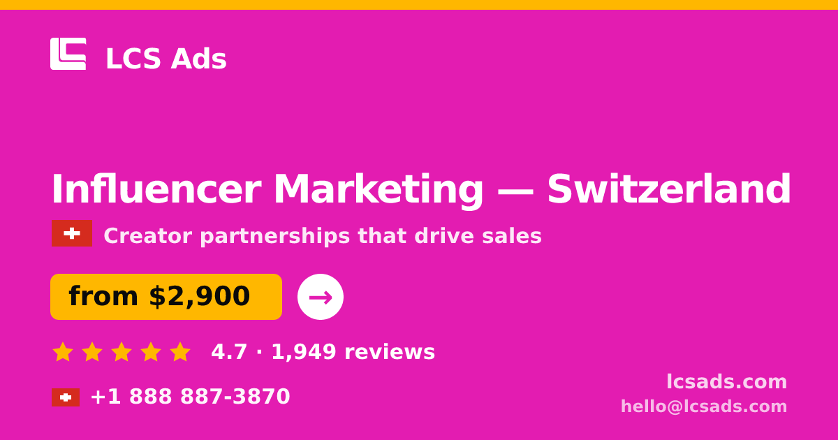 Influencer Marketing in Geneva — from $4,000/mo, rated 4.9/5 by 584 clients. LCS Ads.