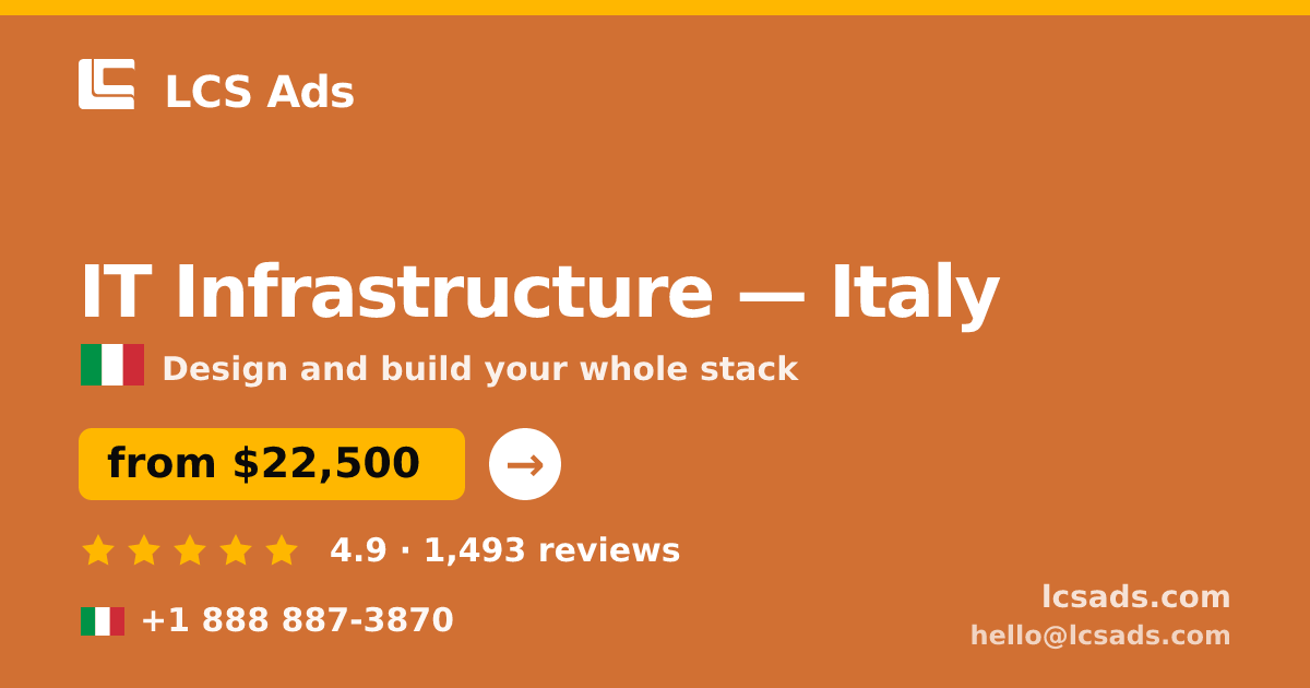 IT Infrastructure in Italy — from $22,500, rated 4.9/5 by 1493 clients. LCS Ads.