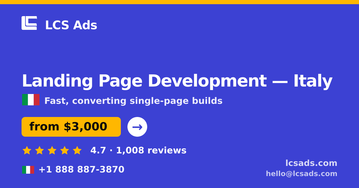 Landing Page Development in Milan — from $2,800, rated 4.6/5 by 3067 clients. LCS Ads.