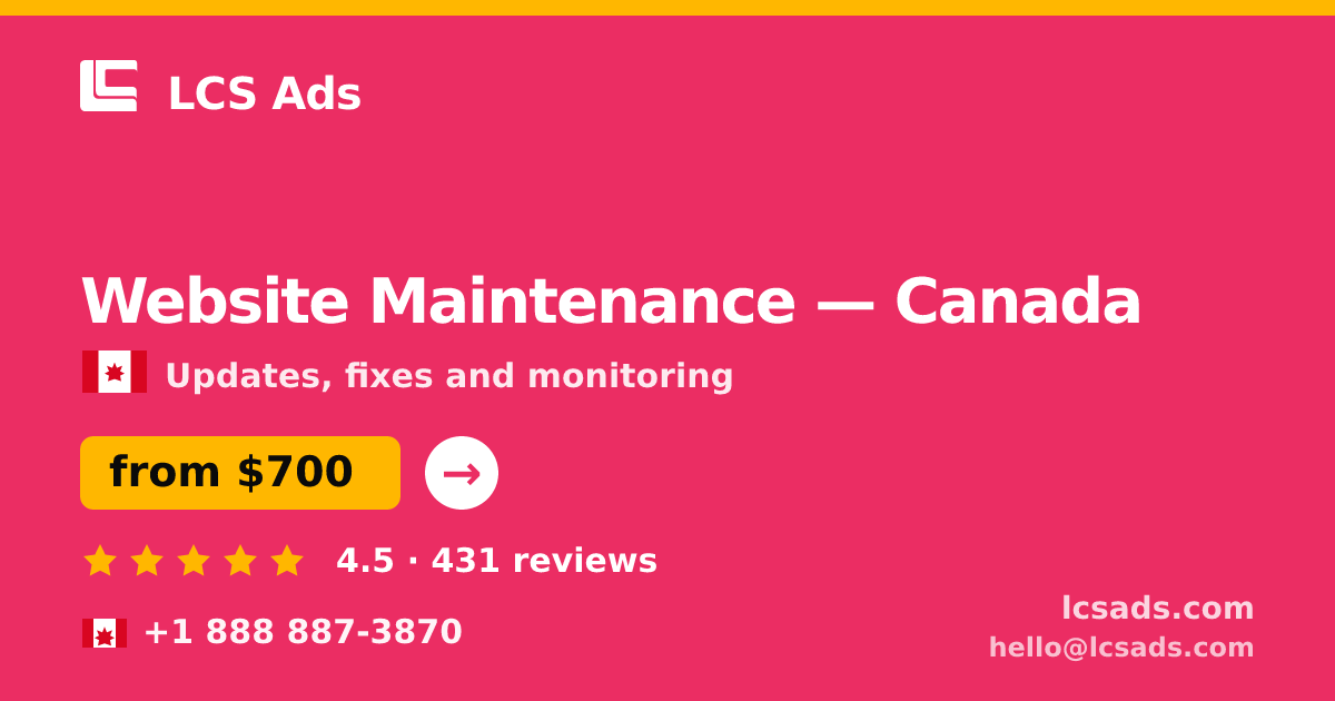 Website Maintenance in Toronto — from $700/mo, rated 4.5/5 by 2919 clients. LCS Ads.