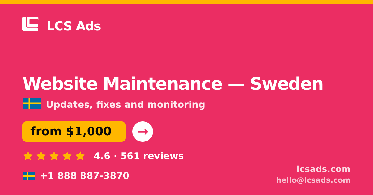 Website Maintenance in Gothenburg — from $800/mo, rated 5/5 by 1031 clients. LCS Ads.
