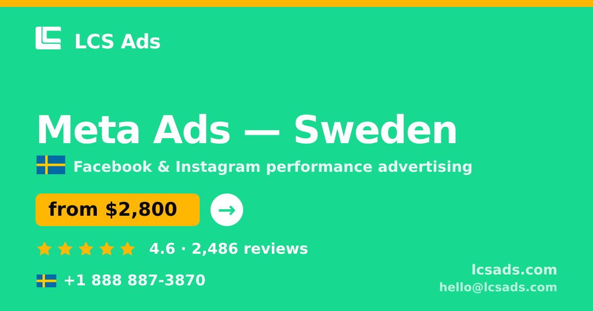 Meta Ads in Sweden — from $2,800/mo, rated 4.6/5 by 2486 clients. LCS Ads.