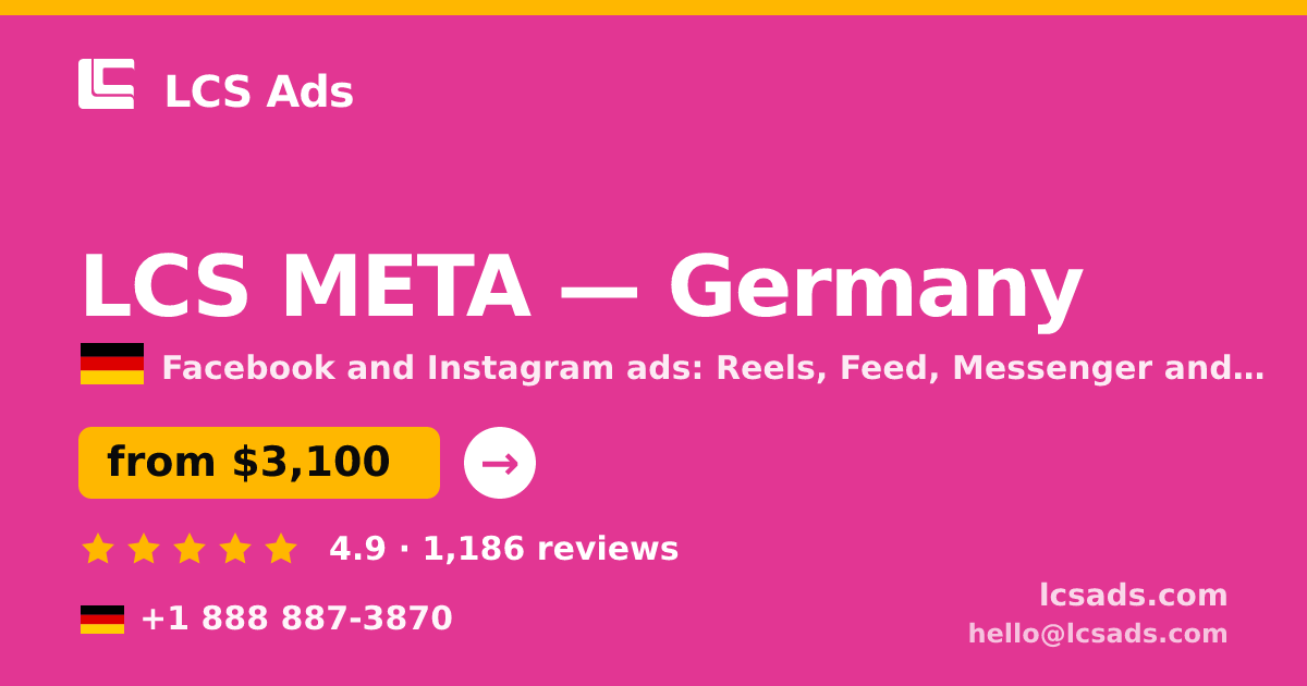 LCS META in Germany — from $3,100/mo, rated 4.9/5 by 1186 clients. LCS Ads.