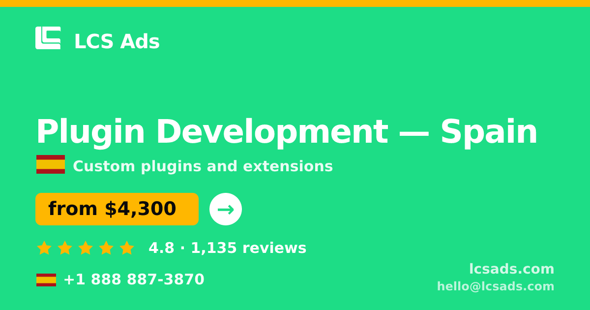 Plugin Development in Spain — from $4,300, rated 4.8/5 by 1135 clients. LCS Ads.