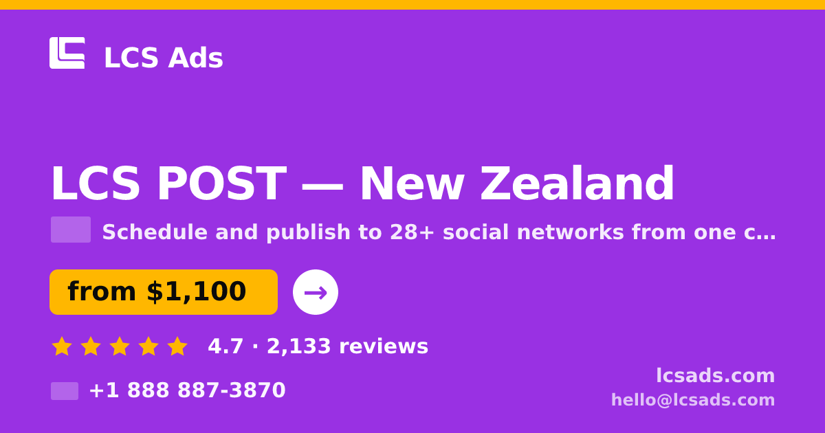 LCS POST in Wellington — from $1,400/mo, rated 4.8/5 by 1283 clients. LCS Ads.