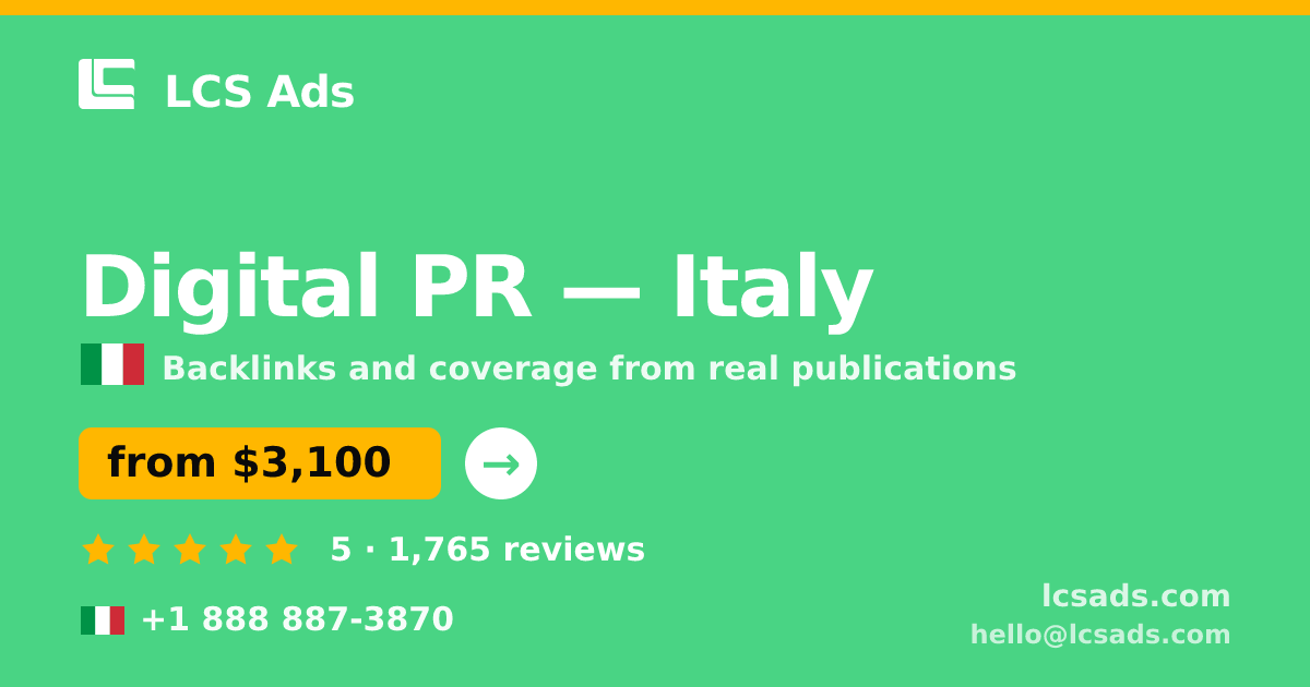 Digital PR in Turin — from $2,200/mo, rated 4.5/5 by 2836 clients. LCS Ads.