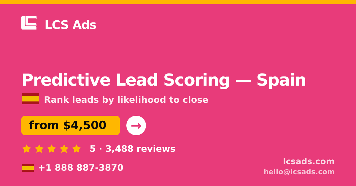 Predictive Lead Scoring in Spain — from $4,500, rated 5/5 by 3488 clients. LCS Ads.
