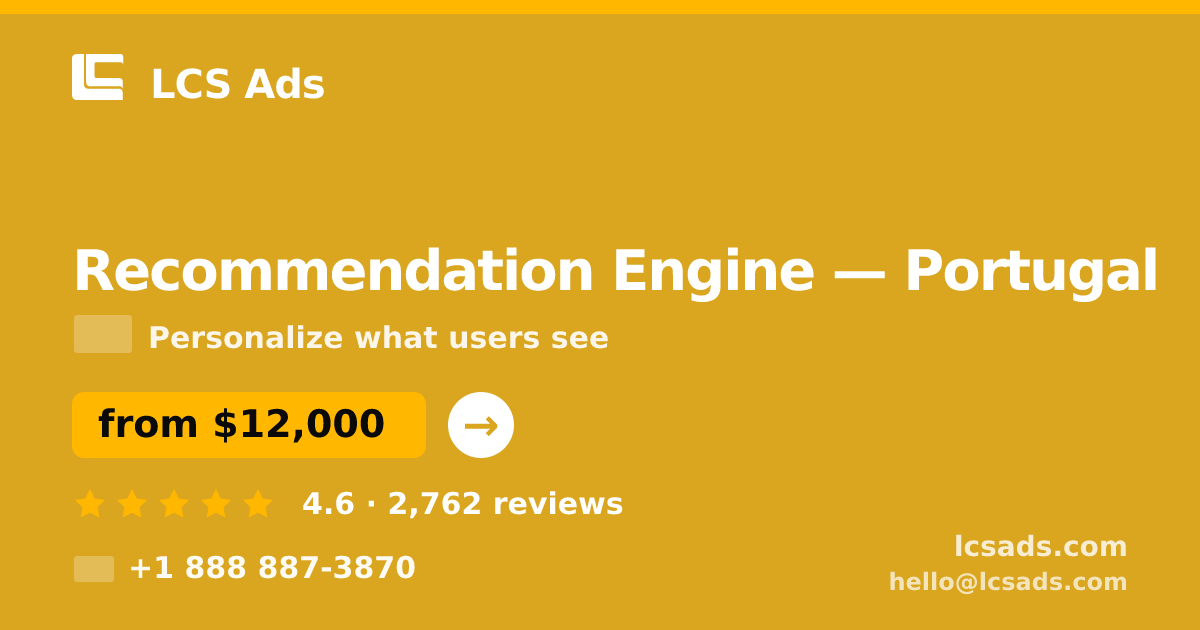 Recommendation Engine in Braga — from $10,500, rated 4.5/5 by 2829 clients. LCS Ads.