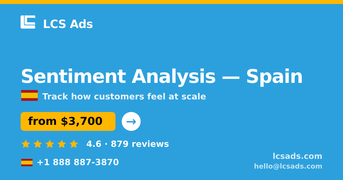 Sentiment Analysis in Spain — from $3,700, rated 4.6/5 by 879 clients. LCS Ads.