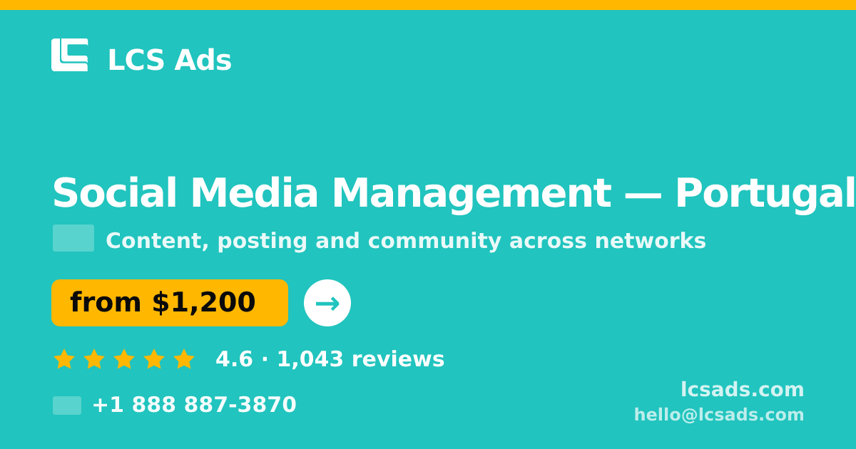 Social Media Management in Portugal — from $1,200/mo, rated 4.6/5 by 1043 clients. LCS Ads.