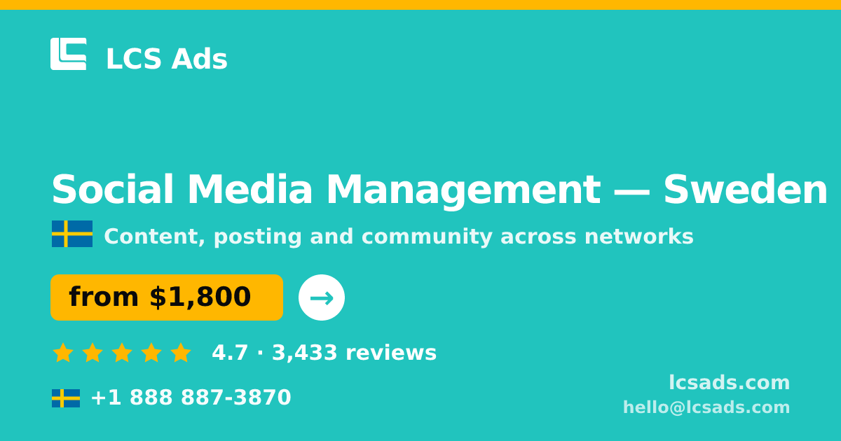 Social Media Management in Gothenburg — from $1,600/mo, rated 5/5 by 1901 clients. LCS Ads.