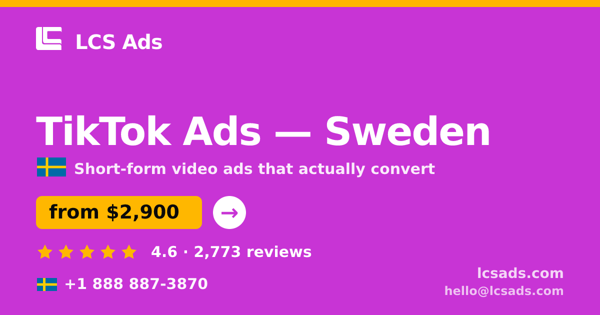 TikTok Ads in Malmö — from $3,200/mo, rated 5/5 by 3107 clients. LCS Ads.
